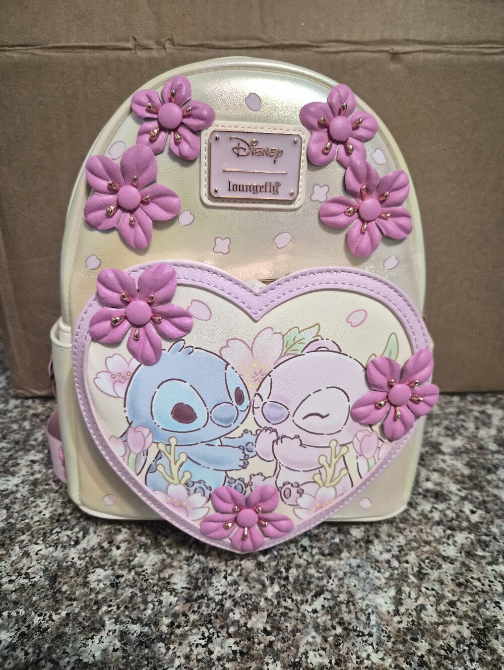 Disney Loungefly Stitch & Angel Heart Backpack - Cream & Pink